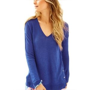 Lilly Pulitzer Linen V-Neck Sweater Blue